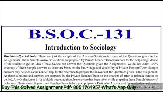 BSOC 131 Solved Assignment 2023-24 | BSOC 131 Solved Assignment 2023-2024 English PDF | BSOC 131 BAG