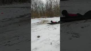 Go kart pulling sled drifting around corner #Manco #Gopowersports #Snowfun