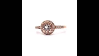 Round Morganite & Pavé Diamond Halo Ring in 14k Rose Gold