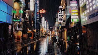 4K ASMR Heavy Rain Walk at Night | Kitashinchi Osaka Japan | Rain Ambience Sounds Relax Sleep Stress