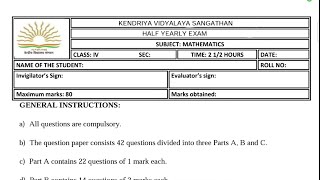 Class 4 Maths half yearly question paper of (2022 - 2023)