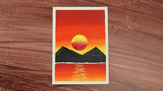 Easy Acrylic Color Painting For Beginners / Mountain Lake On Sunset / Step-By-Step Tutorial #shorts