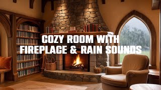 Cozy Rain on Window | Rainy Night Retreat - Cozy Living Room with Fireplace