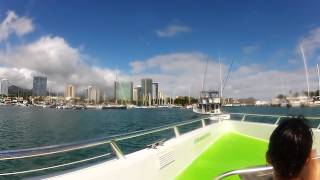 Pulling into the harbor in the jet boat waikiki honolulu hawaii