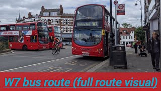 W7 bus route full route visual : Muswell Hill Broadway - Finsbury Park Station