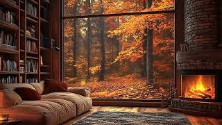 Smooth Jazz Music and Fireplace Sounds for Relaxation in Cozy Reading Nook Ambience 🍁