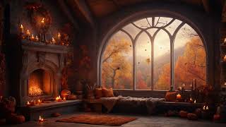 Cozy Fall Ambience 🍁 | Autumn Foliage with Relaxing Fantasy Music and Crackling Fire