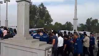 Scenes National Steel Group employees protesting & marching towards the mayor's office.