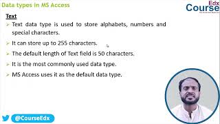 67. Explain Data types in MS Access? by Muhammad Salman | CourseEdx |1st Year Computer Science