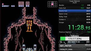 Super Metroid. Any% for 52:25. (0:36 igt)