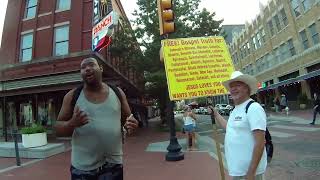 street preach downtown Fort Worth. Cop, Christians, Muslims, black fake Hebrews oh my.