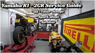 Yamaha R1 2CR Service Guide - Oil, Oil filter, Airfilter & spark plug change - Full step-by-step