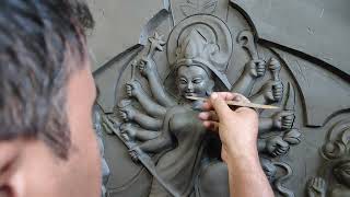 Clay Durga Idol making process detail design full family