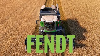 Fendt combine harvester in Lancashire. Drone view