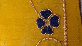 Zardosi loading stitch with normal needle// french knot flower// kisheel creations