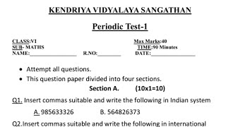 Class 6 Maths Periodic Test 1 Question paper (2022 - 2023) | Unit test 1