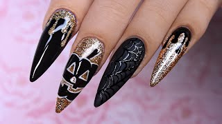 New Nail Art 2021 🕸️ Black & Gold Halloween Nails