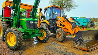 JCB 3DX Eco Excellence Backhoe Loading Mud In 4*4 John Deere and Mahindra Tractor | Massey Tractor