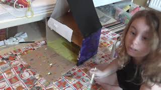 Making and painting cardboard dolls house by Abi aged 9 more