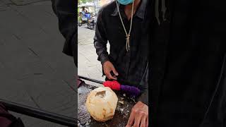 Sweet and cool coconut fruit cutting for drink. #shorts #coconut #fresh #satisfying #short