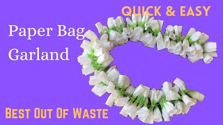 Grocery Paper Bag Garland | Artificial  Garland Making | Best Out Of Waste | Jasmine Flowers Garland