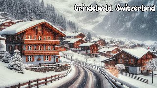 Grindelwald, Switzerland 4K - Snowy walk in winter wonderland - A beautiful Swiss village