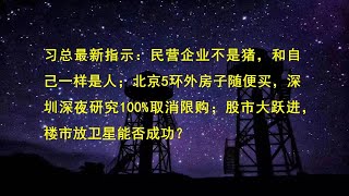 习总最新指示：民营企业不是猪，和自己一样是人；北京5环外房子随便买，深圳深夜研究100%取消限购；股市大跃进，楼市放卫星能否成功？