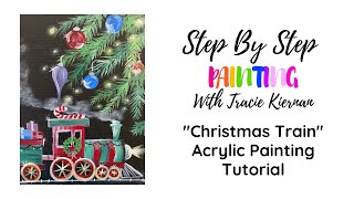 Christmas Train Acrylic Painting Tutorial On a Black 9 x 12 Canvas