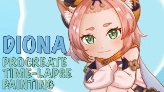 Watch me suffer as I draw | Diona’s Purrfect Day | Procreate Speed Paint Time-lapse | Genshin Impact