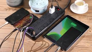 MKSENSE Surge Protector Power Strip | 12 Outlets  4 USB Ports  1 Type C Port