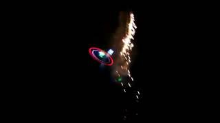 R/C Helicopter at night w/ fireworks. Drone Footage - Align T-Rex 700N