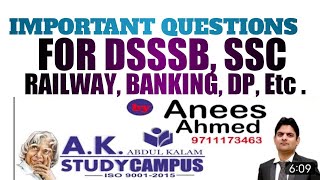 Important Questions For DSSSB and SSC