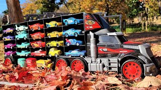 Rainbow Cars & Large Trucks | Let's find and store miniature cars.