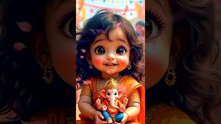 गणपति बापाके छोटे छोटे भक्त चाहने वाले ||a little girl hand in ganpati bapaa #ytshortsindia #ganpati