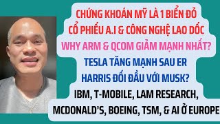 Chứng khoán Mỹ 1 biển đỏ. Cổ phiếu AI & tech lao dốc. Why ARM & QCOM giảm nhất?Tesla, IBM?