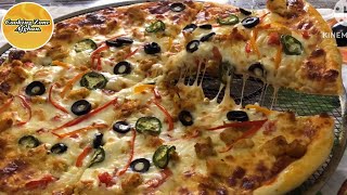 CHICKEN PIZZA RECIPE!  FAMILY SIZE PIZZA !!طرز تهیه پیتزا مرغ بیسار آسان و مزدار