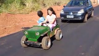 TESTAMOS a força do Jeepao puxando CARRO de 900kg com 60% da potência.  E na subida!!⚡⚡💪💪😃😂👀