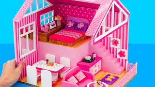 DIY Miniature House #61 - How To Make Cute Pink Two Story Villa House for Family From Cardboard