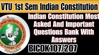 VTU 1st Semester Indian Constitution Most Asked Questions Bank With Answers