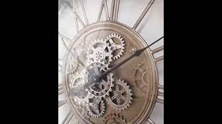 Large Silver Skeleton Visible Moving Gears Wall Clock 85cm