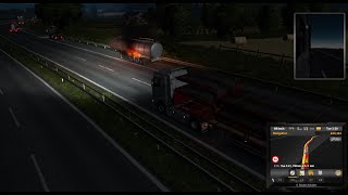 A container truck caught fire on the highway Euro Truck Simulator 2 | Low Bed semi trailers Gameplay