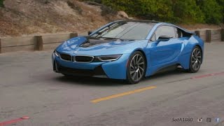 BMW i8's Driving By on the Road - Black / Silver / Blue i8's