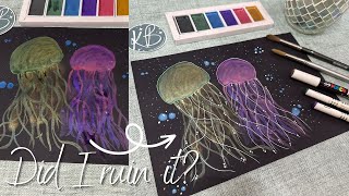 Metallic Watercolour Jellyfish | Easy painting ideas using black watercolour paper