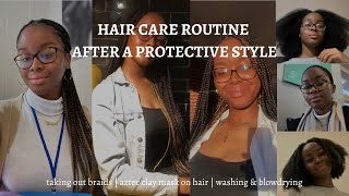 HAIR CARE ROUTINE AFTER A PROTECTIVE STLE | natural hair, aztec clay mask, washing & blowdrying