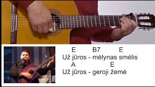 UŽ JŪROS -  A. Giniotis -  Ritmas - Akordai 🎸 Gitaros pamokos. Mokomės groti gitara!