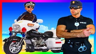 FUNNY BABY Police Officer Ride on POWER WHEEL Police Car to Petrol Station - The wheel feel off