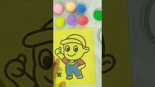 Mewarnai gambar super Mario/ anak laki-laki dengan menggunakan pasir warna warni lucu