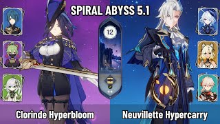 C0 Clorinde Hyperbloom | C0 Neuvillette Xilonen Hypercarry | Spiral Abyss 5.1 | Genshin Impact