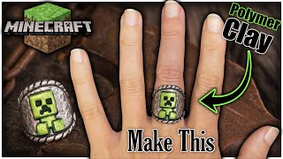 DIY Polymer Clay Ring ★How to make a MINECRAFT Creeper Ring★ Chunky Clay Ring★ Polymer Clay Tutorial