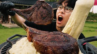 ASMR | Perfectly tender and juicy Tomahawk Steak mukbang | no talking eating sounds